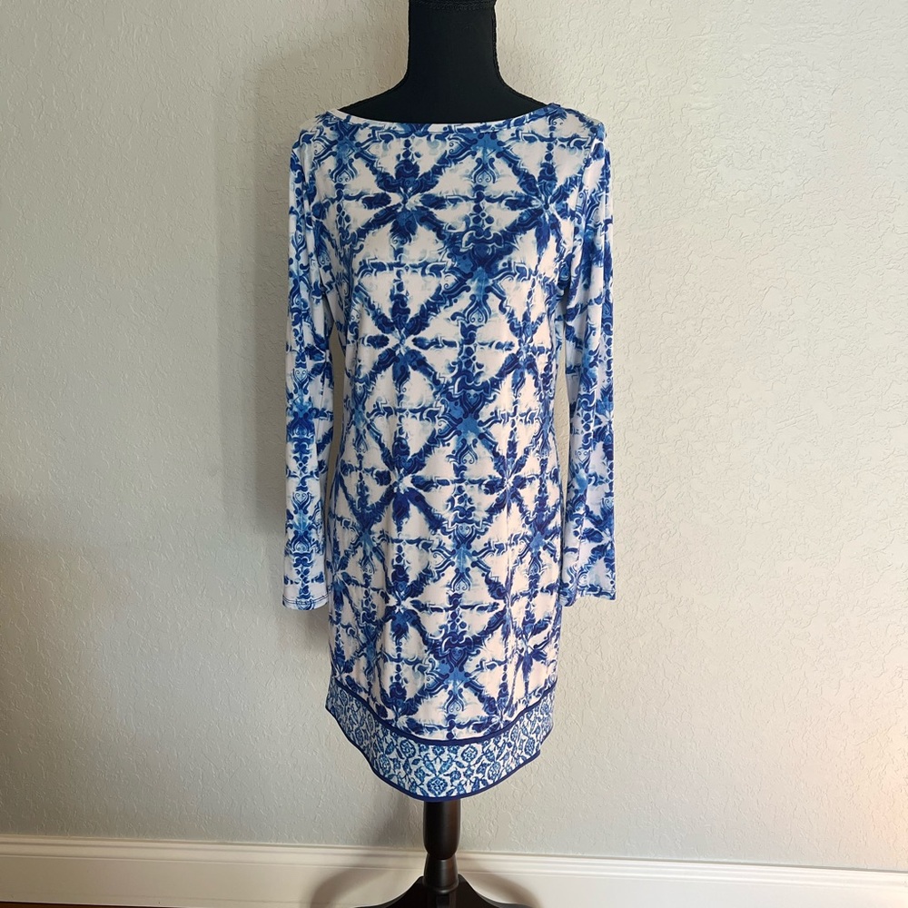 Michael Kors size M shift dress, white and blue.  Excellent condition.